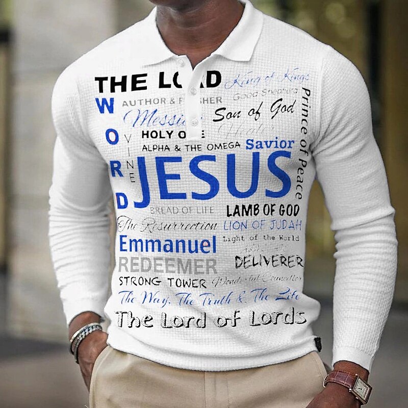 Men's Polo Shirt Golf Shirt Outdoor Street Polo Collar Classic Long Sleeve Vintage Casual Letter Button Front Button-Down Polo Shirt