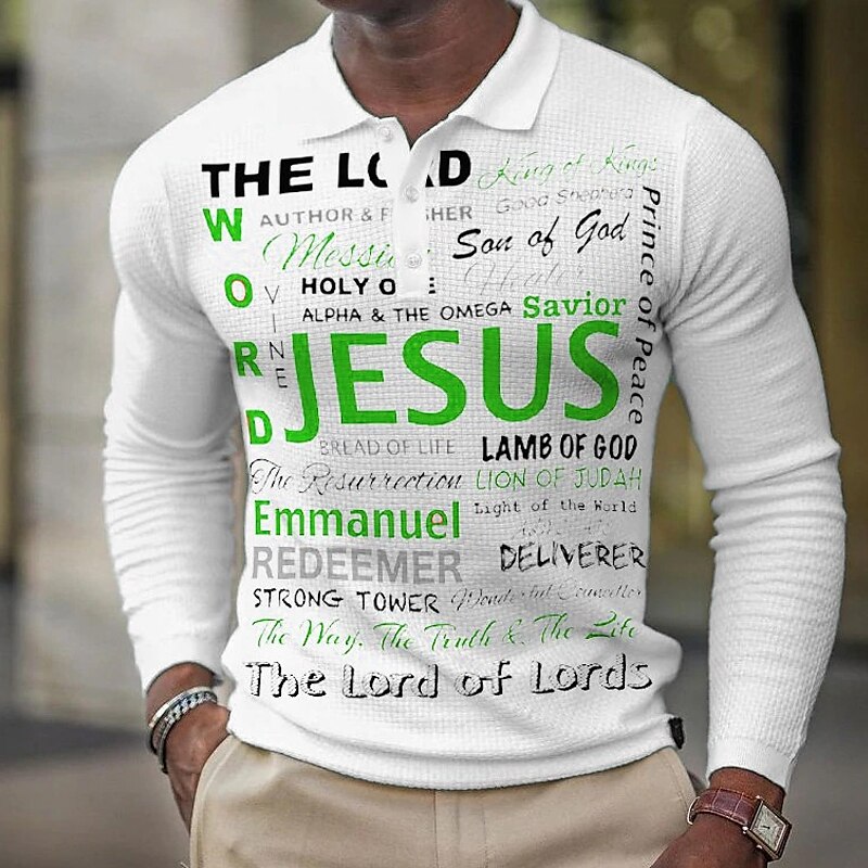 Men's Polo Shirt Golf Shirt Outdoor Street Polo Collar Classic Long Sleeve Vintage Casual Letter Button Front Button-Down Polo Shirt