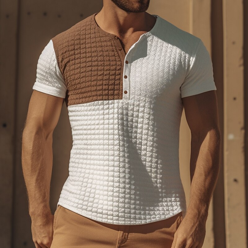 Men's Henley Shirt Tee Top Plain Henley Street Vacation Short Sleeves Clothing Apparel Fashion Basic Top