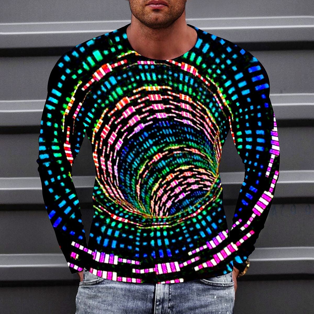 Men's T shirt Graphic Prints Crack Crew Neck 3D Print Holiday Long Sle