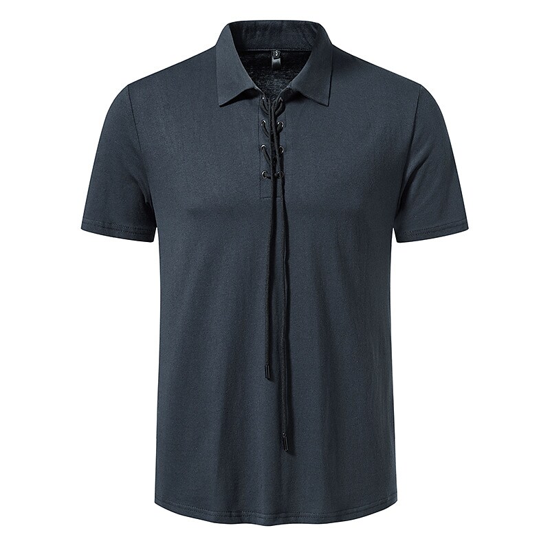 Men's Outdoor Business Casual Comfortable Solid Color Lapel Short Sleeve Henley Shirt