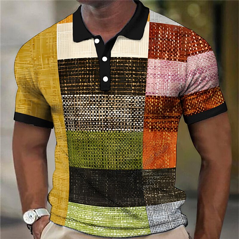 Men's Waffle Golf Vintage Outdoor Street Comfortable Soft Prints Short Sleeve Polo Shirt