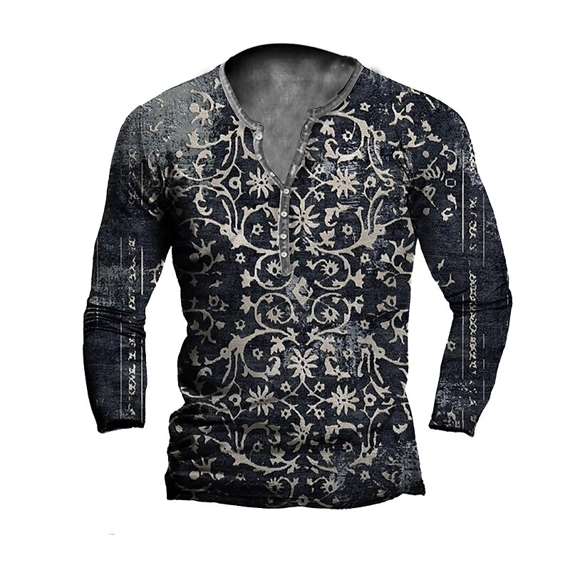 Men's  Henley Shirt Graphic Tribal Henley Print Outdoor Casual Long Sleeve Button-Down Print Vintage Casual Classic T shirt