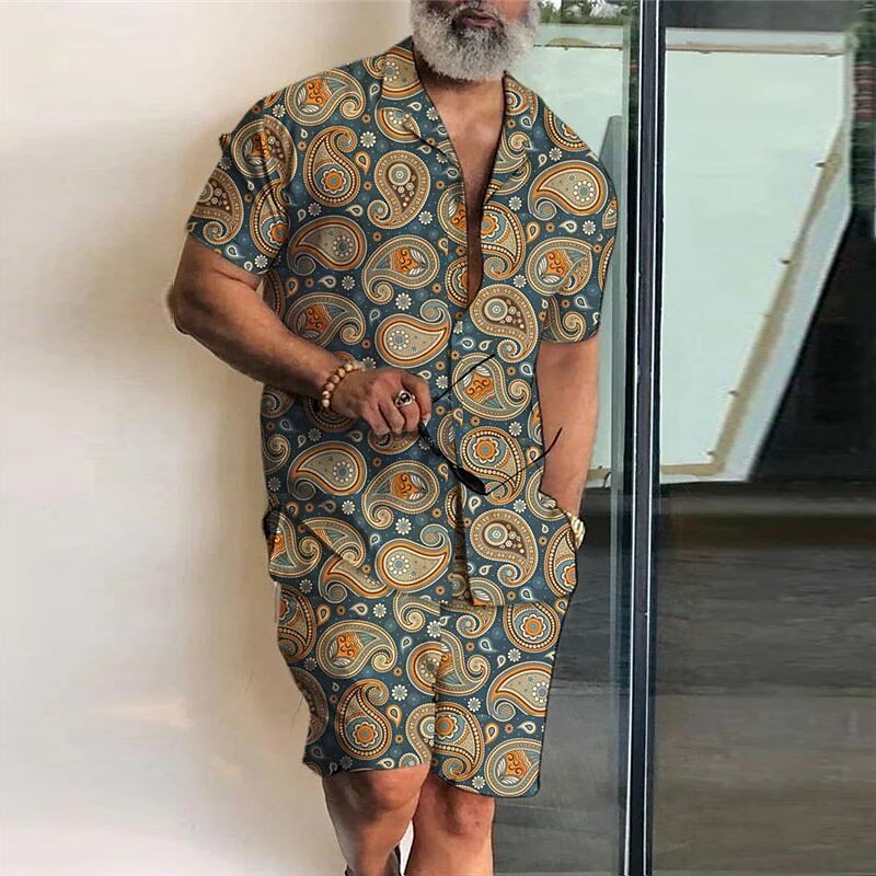 Men's Shirt Set Summer Hawaiian Shirt Paisley Graphic Prints Vintage Cuban Collar Short Sleeves Print Fashion Soft Set 