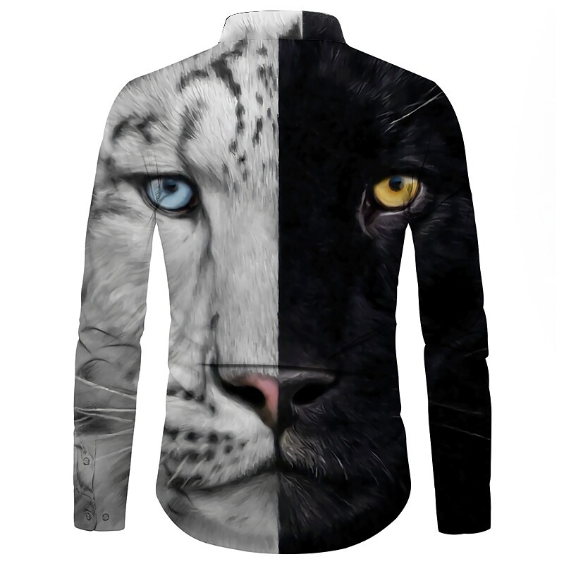 Men's Graphic Animal Leopard Turndown 3D Print Outdoor Street Long Sleeve Button-Down Print Casual Top
