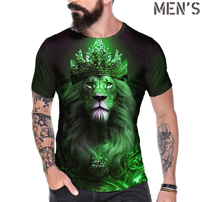 Men's Fitness Muscle Sports Animal Print Graphic Crew Neck T-Shirt