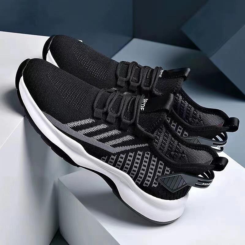 Men's Sneakers Casual Shoes Sporty Look Flyknit Shoes Sporty Vintage Casual Outdoor Daily Running Shoes Basketball Shoes Hiking Shoes Tissage Volant Breathable Comfortable Slip Resistant Black Grey