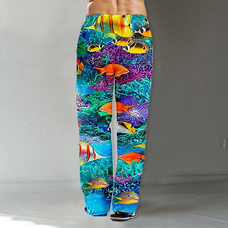 Men's Beach Pants Drawstring Elastic Waist Print Graphic Prints Comfor
