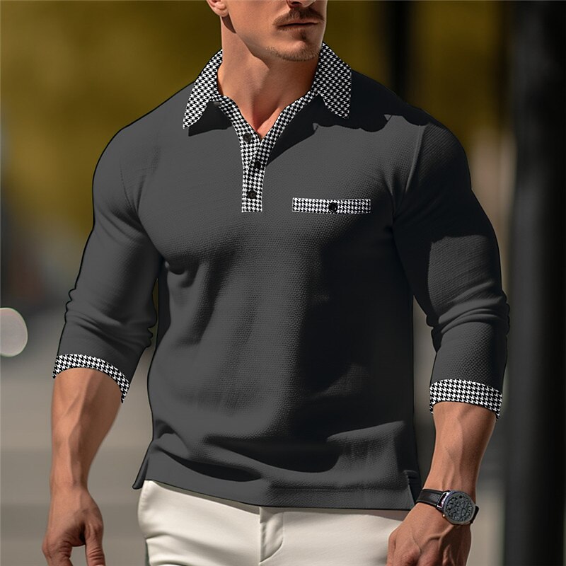 Men's Polo Shirt Casual Sports Lapel Long Sleeve Fashion Basic Patchwork Button Summer Button Up Polos