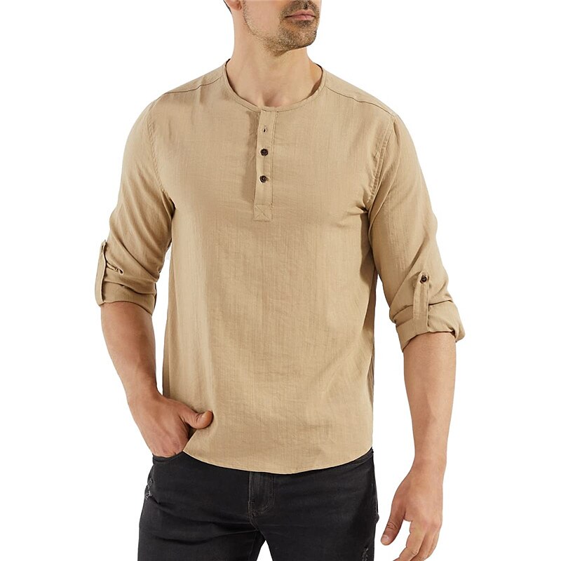 Men's Outdoor Street Fashion Vacation Comfortable Breathable Soft Plain Long Sleeve Shirt