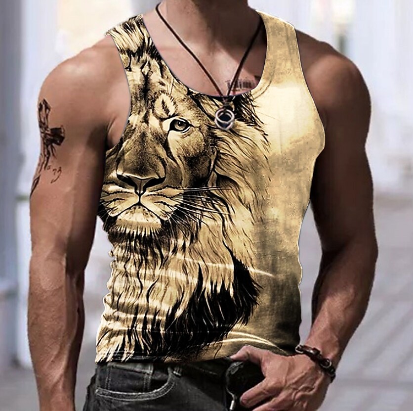 Men's Undershirt Letter Cheetah Crew Neck Casual Daily Sleeveless Print Cool Casual Tank Top