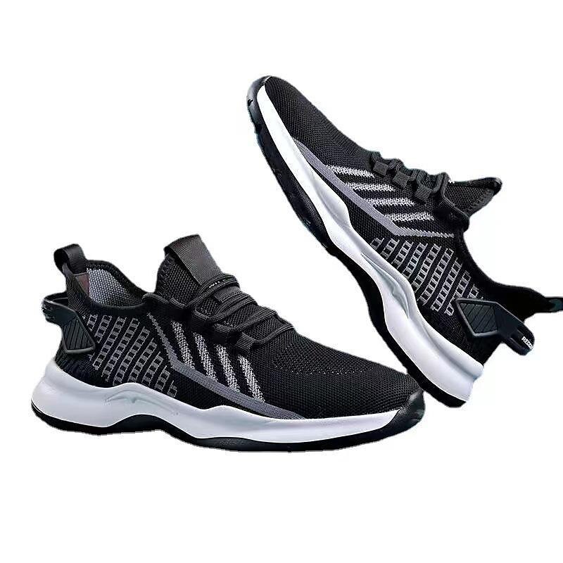 Men's Sneakers Casual Shoes Sporty Look Flyknit Shoes Sporty Vintage Casual Outdoor Daily Running Shoes Basketball Shoes Hiking Shoes Tissage Volant Breathable Comfortable Slip Resistant Black Grey