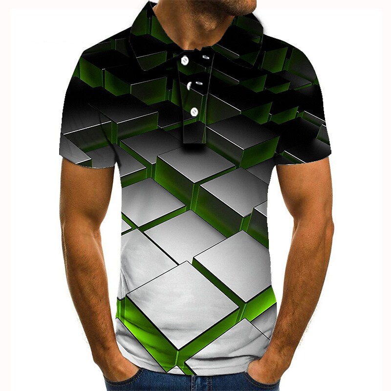Men's Collar Polo Shirt Golf Shirt Turndown 3D Print Casual Short Slee