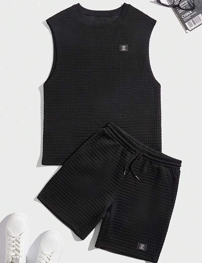 Men's Outdoor Vacation Casual Comfortable Breathable Soft Plain Vest Top Shorts Suit