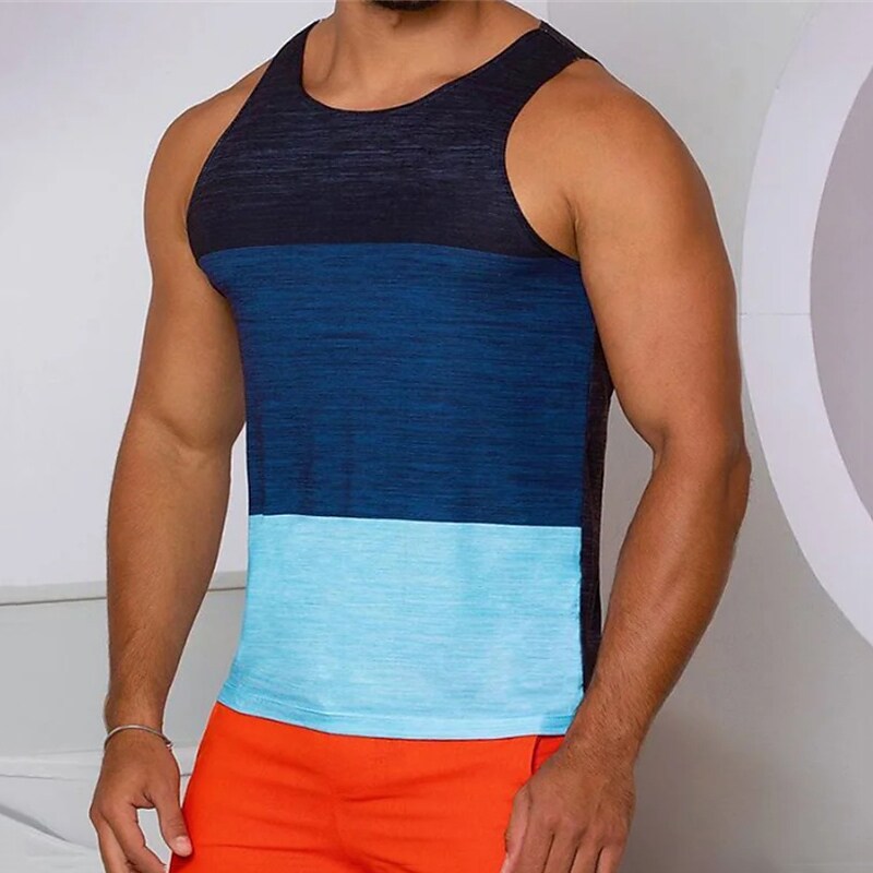 Men's Vest Top Sleeveless T Shirt for Men Graphic Color Block Crew Neck 3D Print Daily Sports Sleeveless Print Muscle Top
