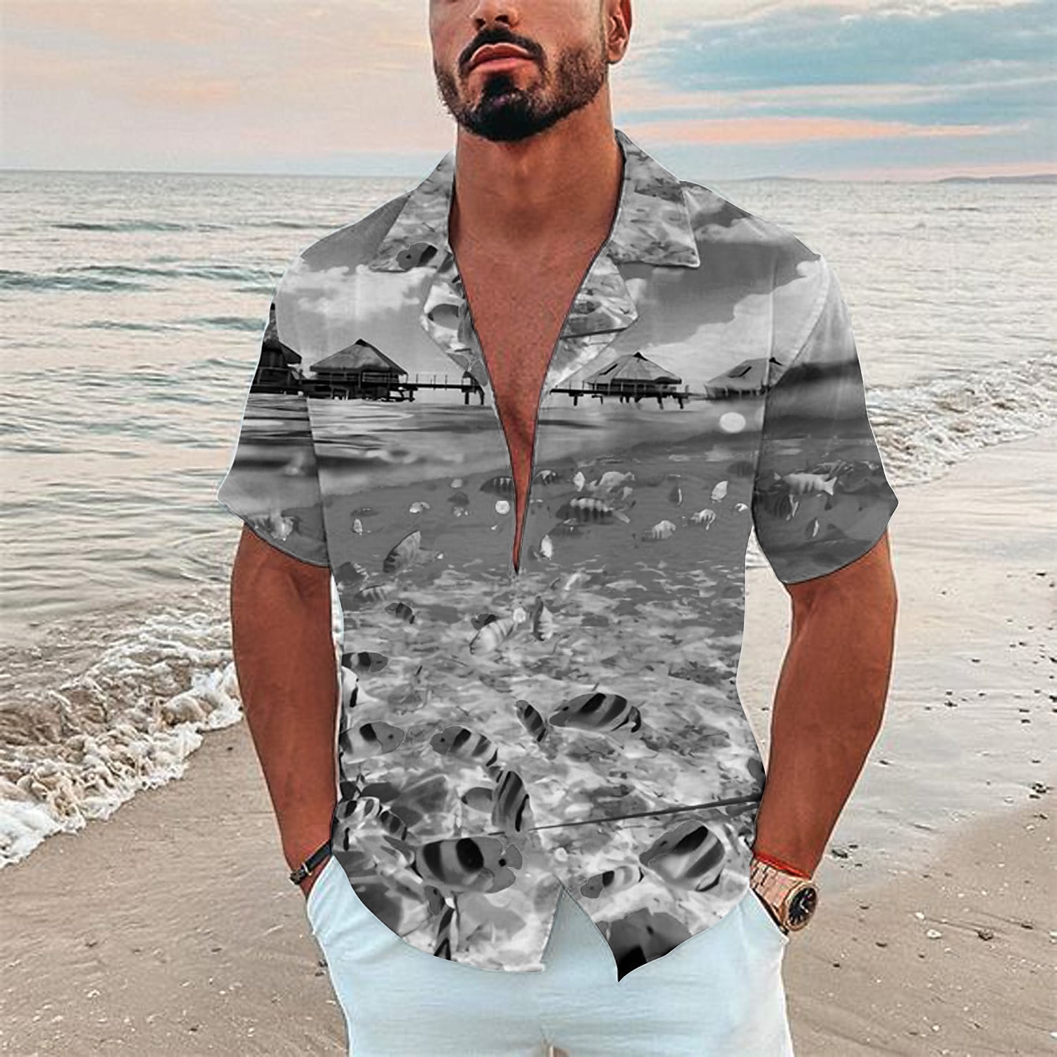Men's Shirt Camp Collar Shirt Graphic Shirt Scenery Turndown Hawaiian