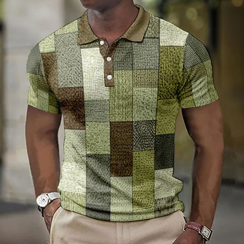 Men's Waffle Casual Outdoor Fashion Comfortable Breathable Print Short Sleeves Polo Shirt