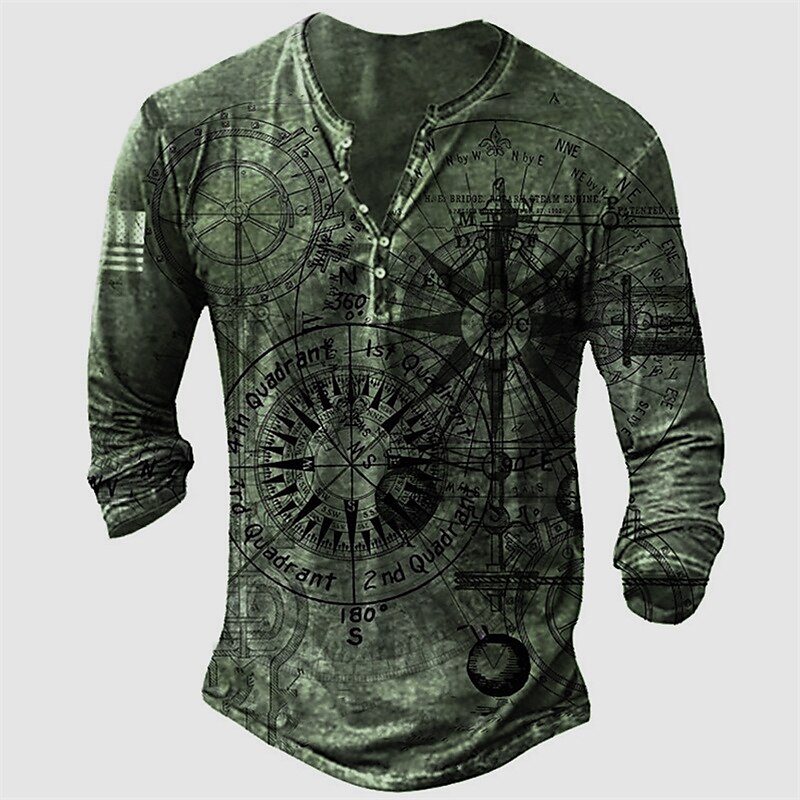 Men's T shirt Henley Shirt Graphic Machine Henley Casual Long Sleeve B