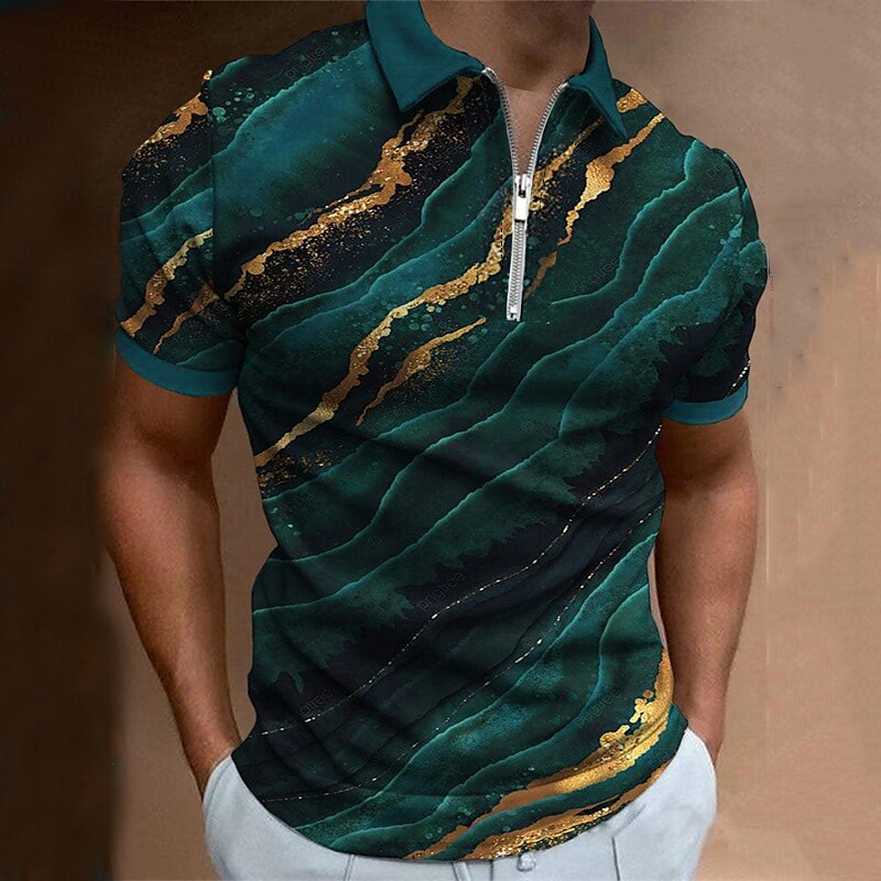 Men's Collar Polo Shirt Golf Shirt Turndown 3D Print Casual Short Slee