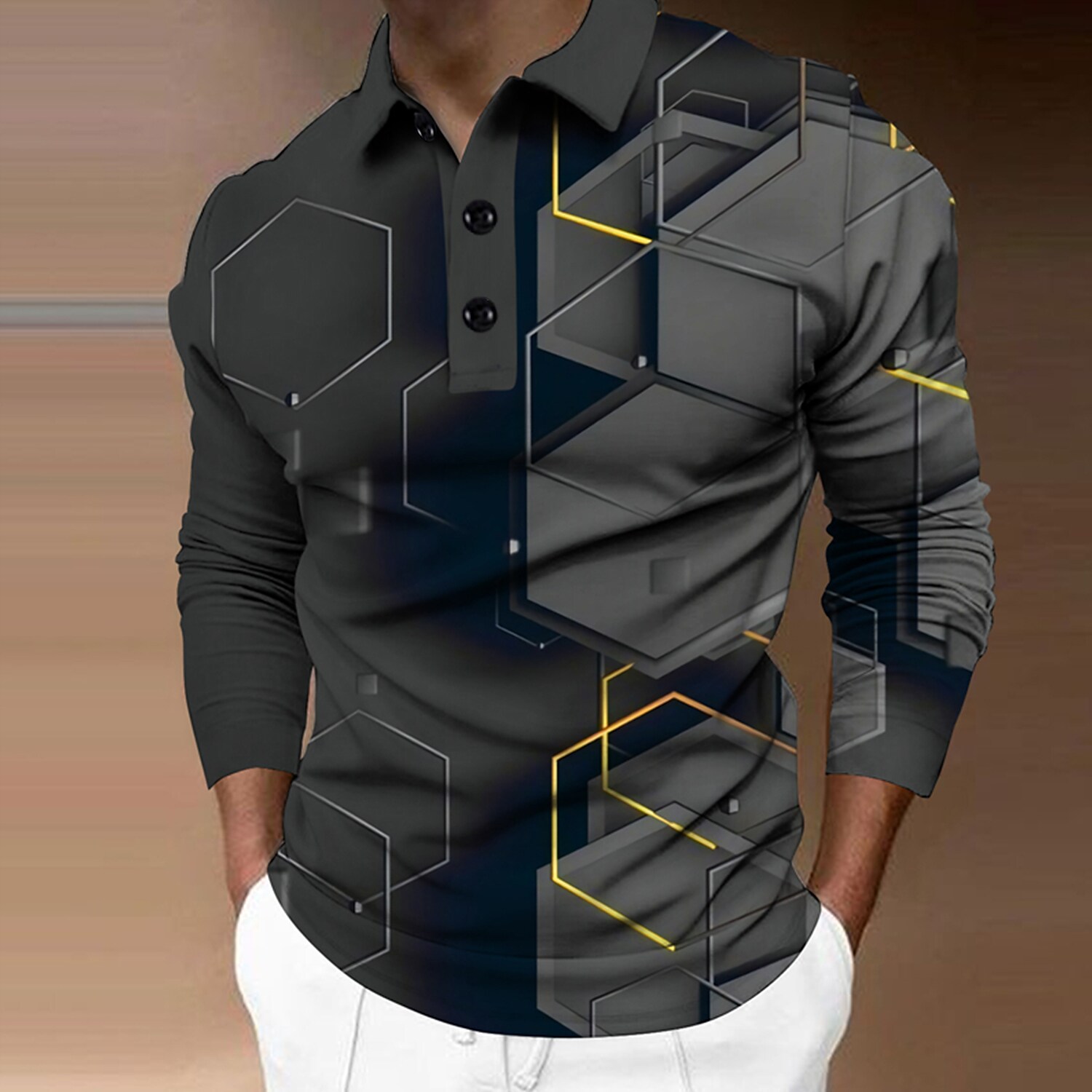 Men's Collar Polo Shirt Golf Shirt Turndown 3D Print Casual Long Sleev
