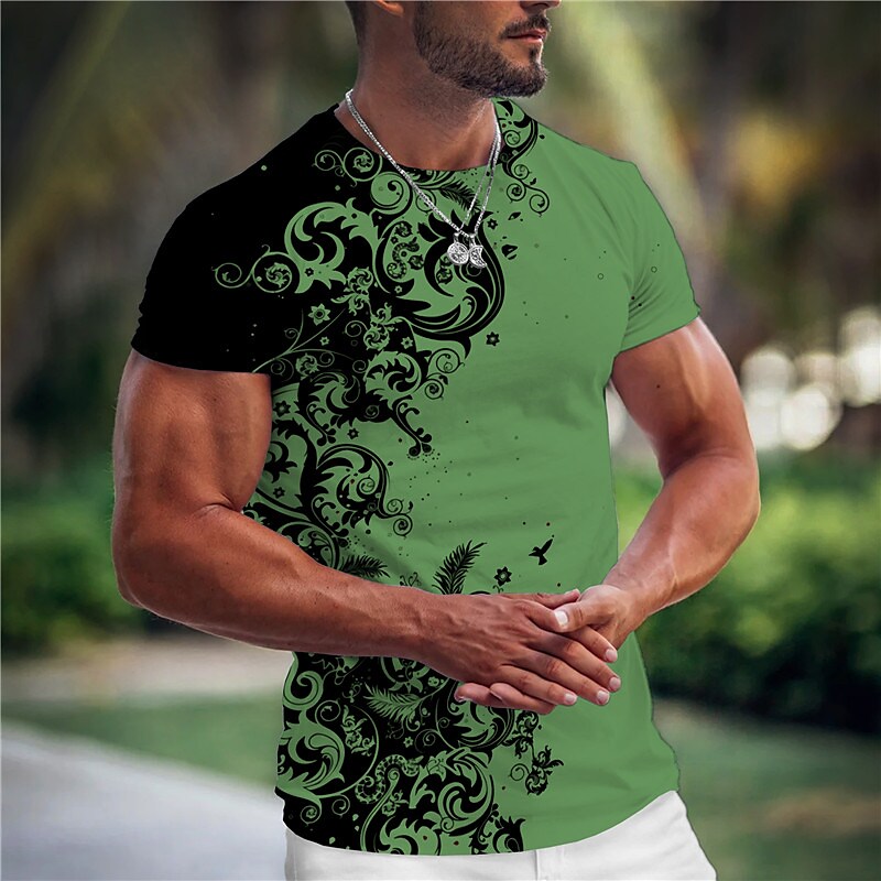 Men's T shirt Tee Graphic Flocking Crew Neck 3D Print Outdoor Casual S