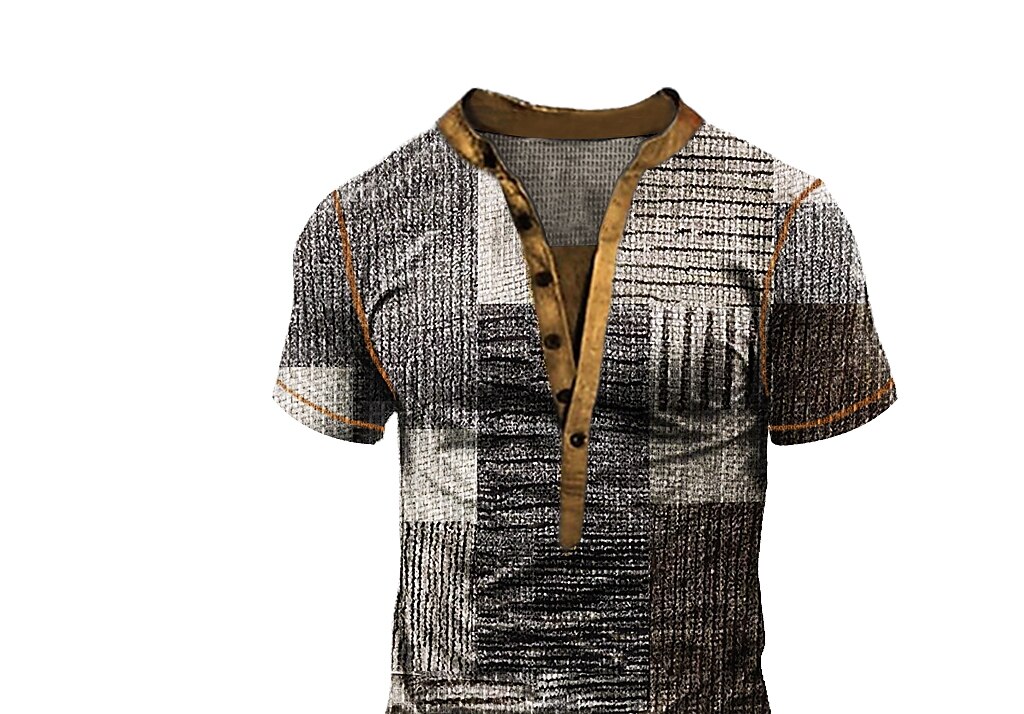 Men's Outdoor Street Casual Daily Breathable Comfortable Light Short Sleeve V Neck Print Henley Shirt