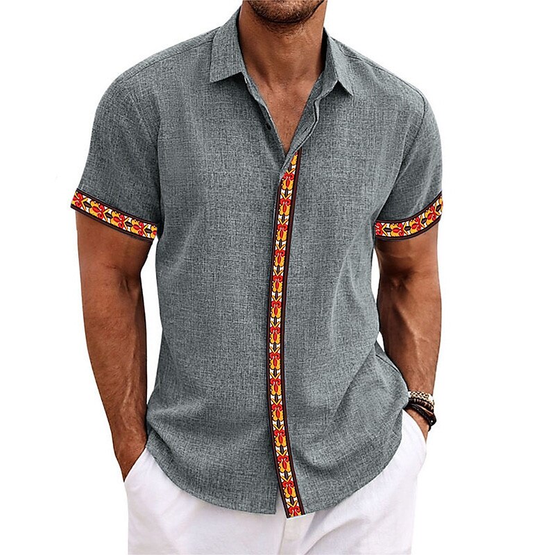 Men's Linen Graphic Prints Geometry Turndown Outdoor Street Short Sleeves Print Clothing Apparel Linen Casual Top