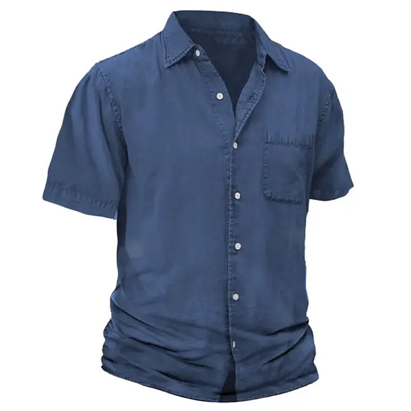 Men's Outdoor Vacation Casual Comfortable Breathable Lightweight Plain Lapel Short Sleeve Shirt