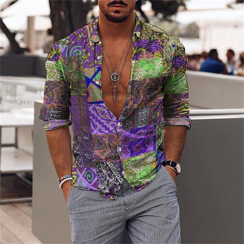 Men's Graphic Shirt Graphic Prints Turndown Print Outdoor Street Long Sleeve Button-Down Casual Breathable Shirt 