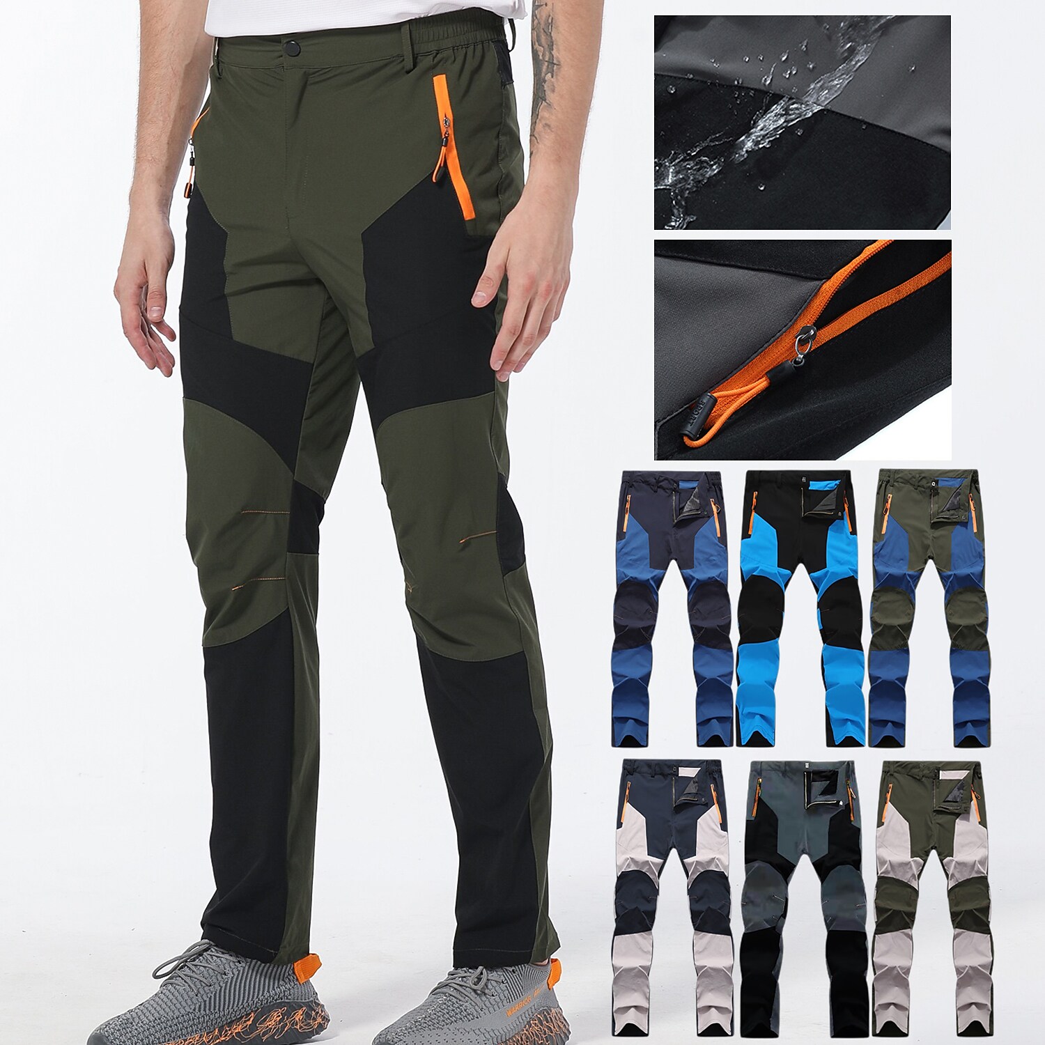 Men's outdoor work casual waterproof quick drying stretch zipper side pocket trousers
