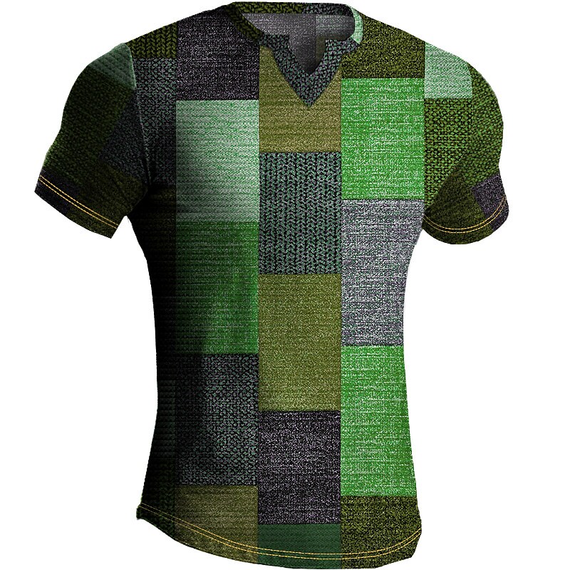 Men's T Shirt Plaid / Check Graphic Prints V Neck 3D Print Outdoor Daily Short Sleeve Print Casual Top