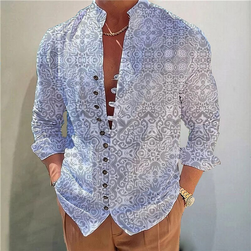 Men's Floral Graphic Prints Vintage Stand Collar Outdoor Street Long Sleeve Print Fashion Comfortable Shirt 