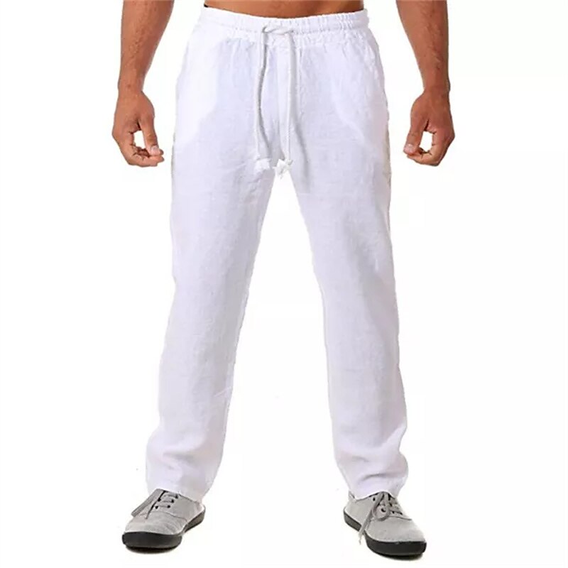 Men's Linen Outdoor Holiday Beach Casual Street Breathable Soft Comfortable Light Plain Trouser Pants