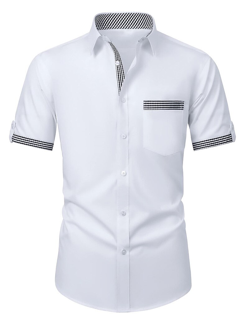 Men's Button Up Shirt Casual Shirt Summer Shirt Beach Shirt  Short Sleeve Patchwork Lapel Vacation Front Pocket Casual Comfortable Shirt 