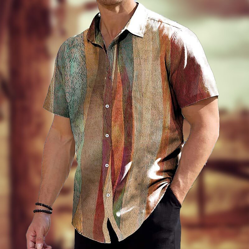 Men's Vintage Outdoor Fashion Street Breathable Comfortable Soft Print Short Sleeves Shirt