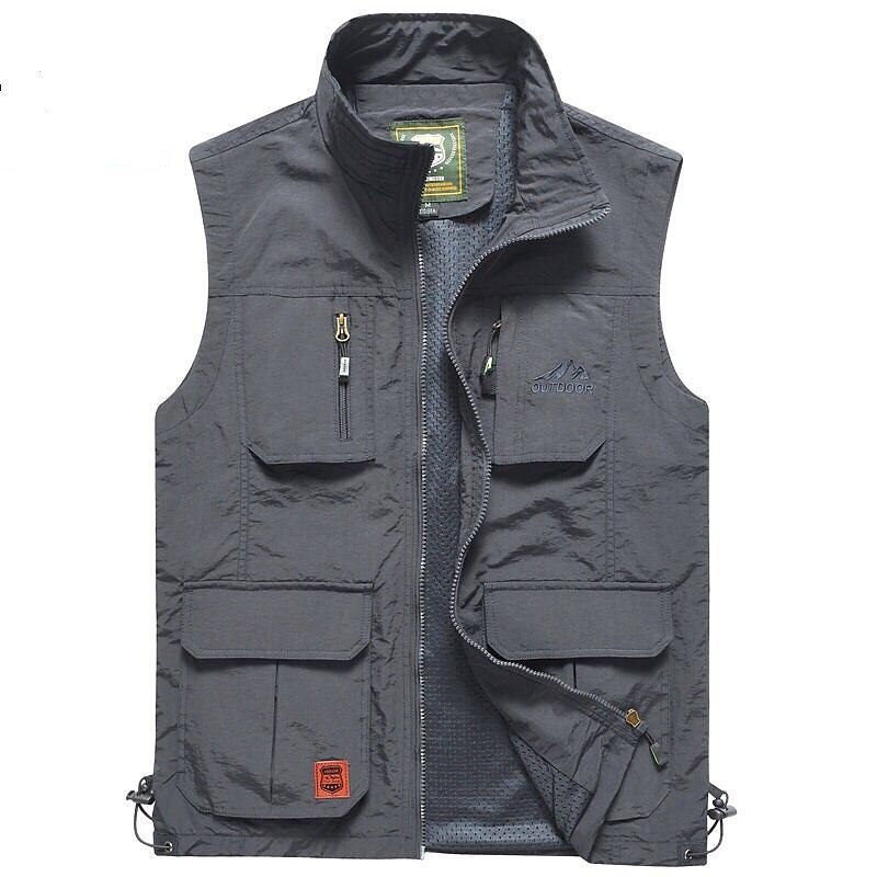 Men's Outdoor Hiking Fishing Climbing Casual Breathable Muti-pockets Zipper Light Plain Stand Collar Sleeveless Gilet