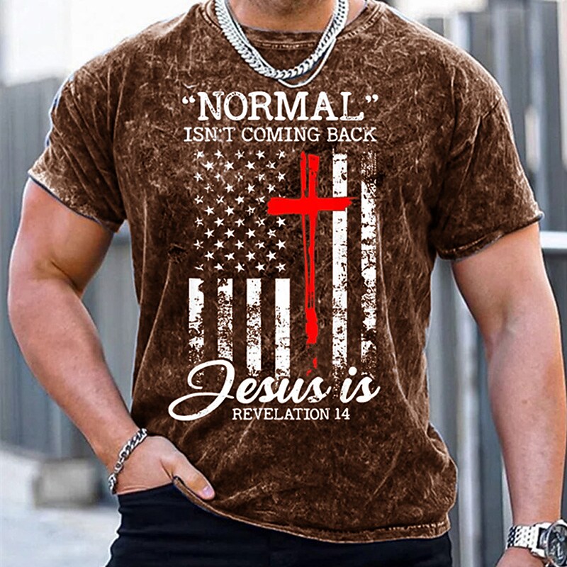 Men's T shirt Tee Graphic Tee 100% Cotton Acid Wash Shirt Graphic National Flag Crew Neck Wear Vacation Short Sleeve Print Top