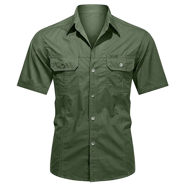 Men's Casual Street Work Fashion Breathable Comfortable Light Plain Cargo Short Sleeve Shirt