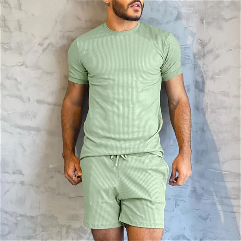 Men's Casual Sport Vacation Fashion Breathable Comfortable Light Plain T-shirt Shorts Suits
