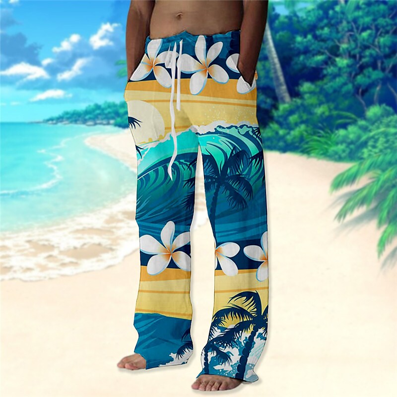 Men's Beach Pants Drawstring Elastic Waist Print Graphic Prints Comfor