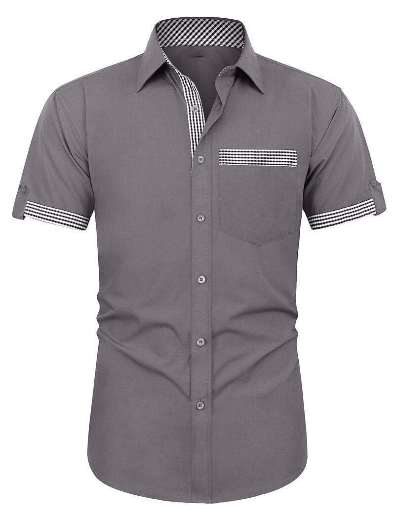 Men's Button Up Shirt Casual Shirt Summer Shirt Beach Shirt  Short Sleeve Patchwork Lapel Vacation Front Pocket Casual Comfortable Shirt 