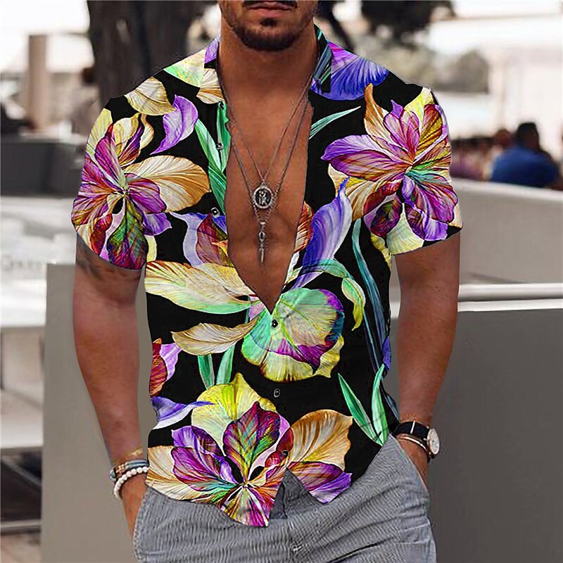 Men's Graphic Shirt Aloha Shirt Floral Print Outdoor Street Short Slee