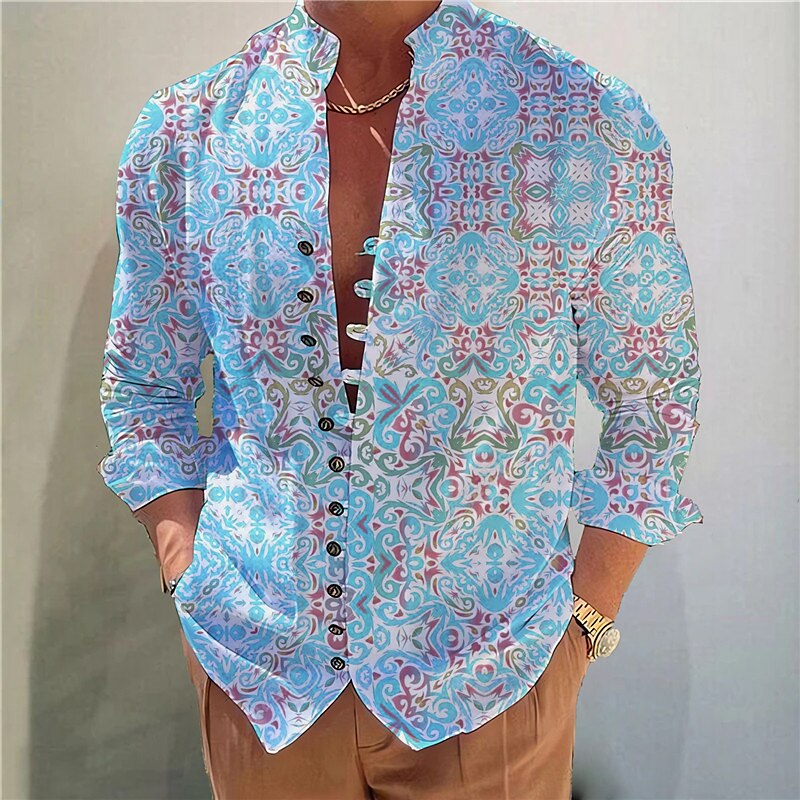 Men's Floral Graphic Prints Vintage Stand Collar Outdoor Street Long Sleeve Print Fashion Comfortable Shirt 
