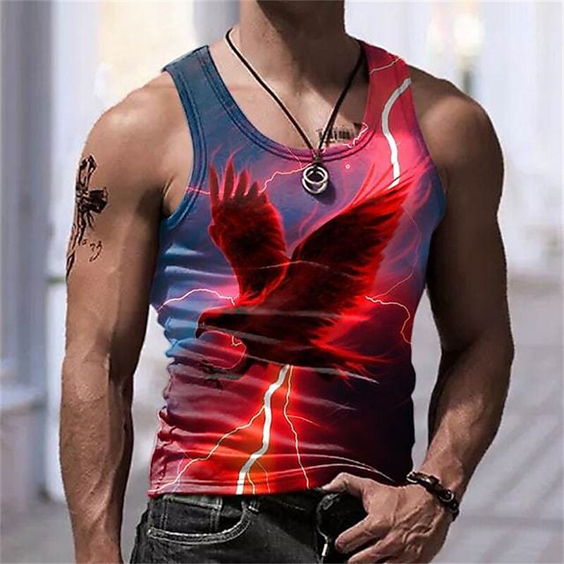 Men's Fitness Muscle Sports Sweat Absorbent Quick Dry Breathable Animal Pattern Round Neck Short Sleeves
