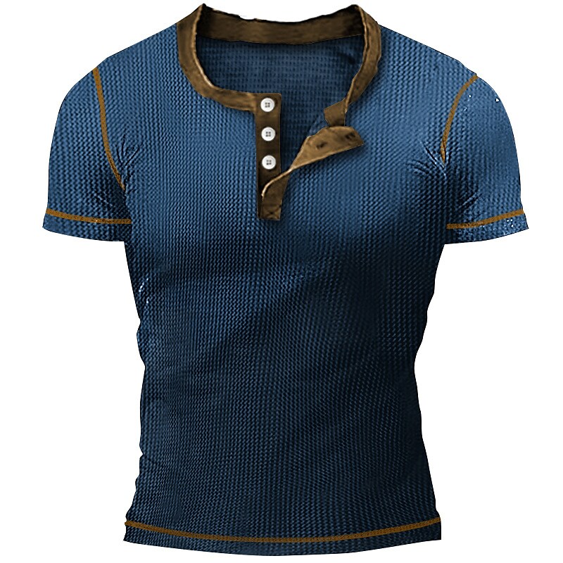 Men's Outdoor Casual Vacation Street Breathable Stretch Comfortable Wear Resistant Plain Short Sleeve Henley Shirt