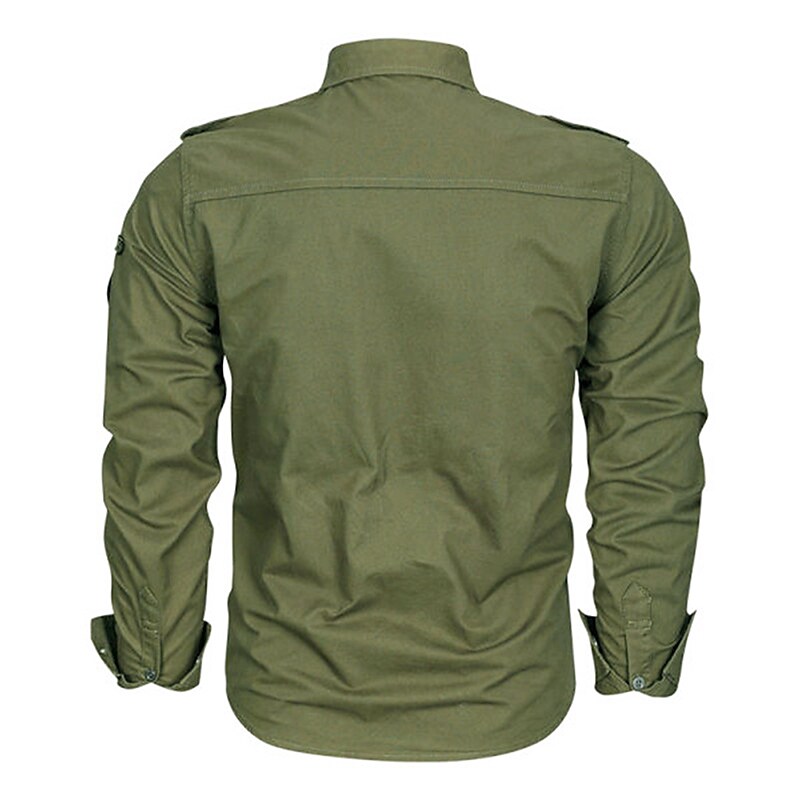 Men's Outdoor Fashion Casual Working Breathable Light Comfortable Water Proof Plain Lapel Cargo Long Sleeve Shirt