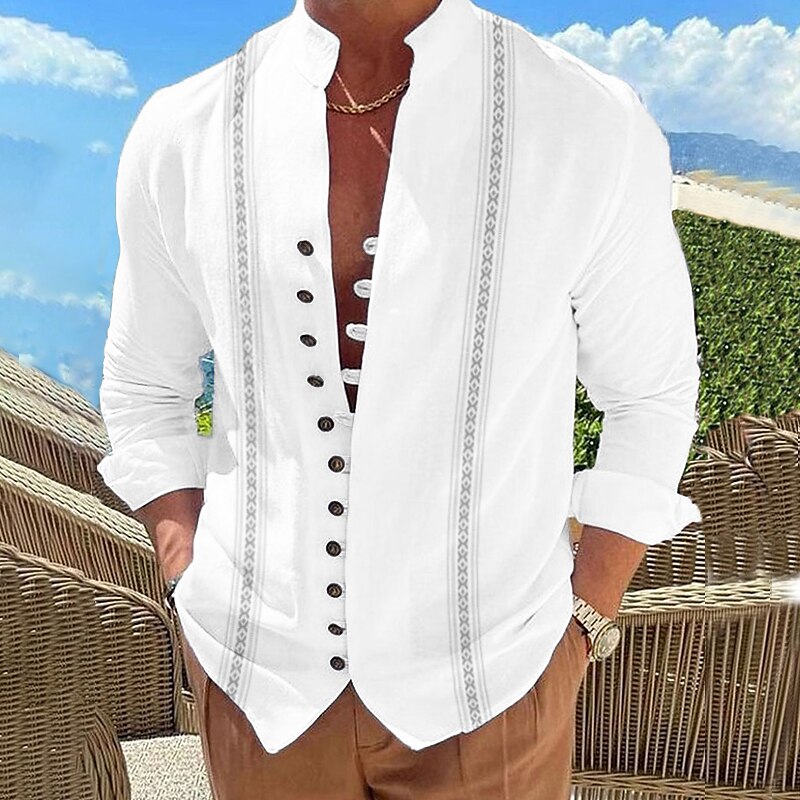 Men's Shirt Linen Shirt Floral Paisley Graphic Prints Vintage Stand Collar Outdoor Street Long Sleeve Print Casual Top