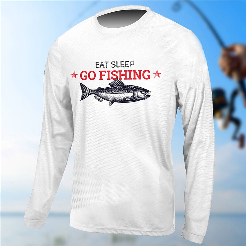 Men's Fishing Shirt Outdoor Long Sleeve UV Protection Breathable Quick Dry Lightweight Sweat wicking Top Summer Spring Outdoor Fishing Camping & Hiking Dark Grey Black White