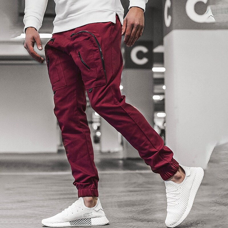 Men's fitness running outdoor breathable wear resistant side pocket zipper workwear sports trousers