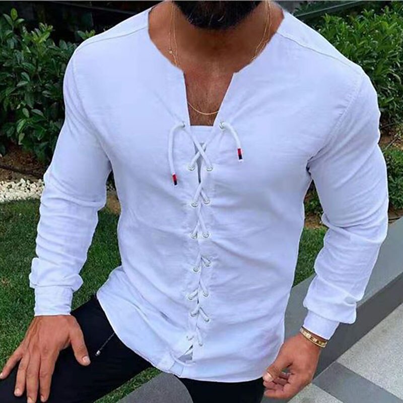 Men's Outdoor Vacation Casual Breathable Comfortable Solid Color Long Sleeve Henley Shirt